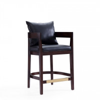 Manhattan Comfort CS006-BK Ritz 34 in. Black and Dark Walnut Beech Wood Counter Height Bar Stool